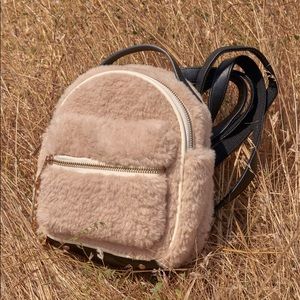 Ivory Faux Shearling Mini Teddy Bear Backpack